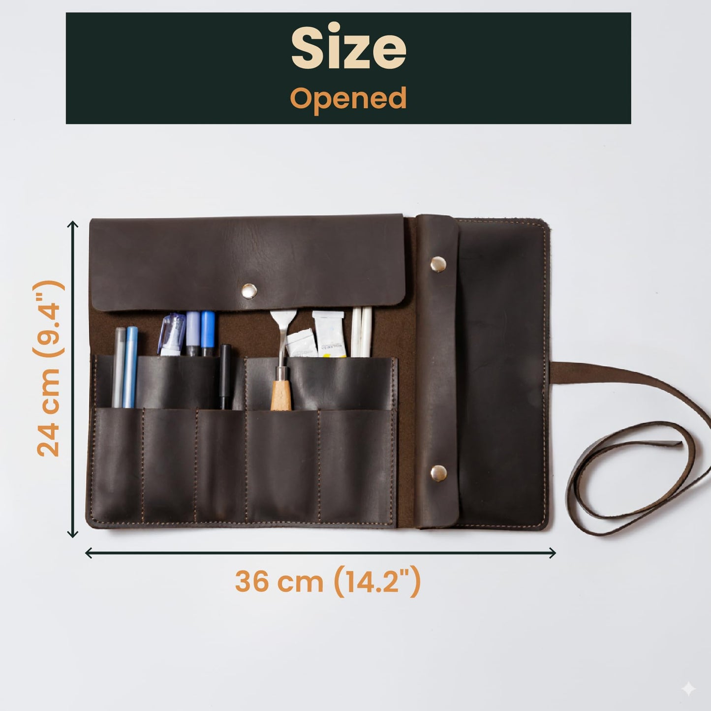 OMBUO Handmade Artist Pencil Case, Leather Artist Roll, Pencil Roll Case, Leather Pencil Case, Artist Gifts (Brown)