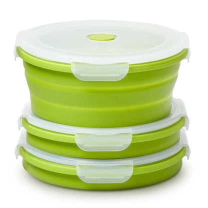 Vdomus Collapsible Food Storage Containers - Leak Proof, Microwave Safe - 40.5oz/1.2L Airtight Silicone Food Containers - Meal Prep Collapsible Bowls with Lids - Set of 3 - Green