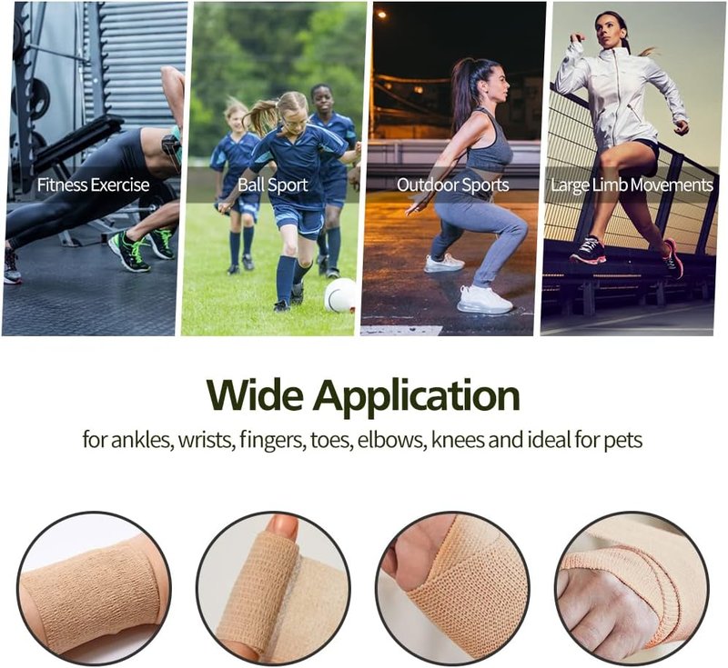 Self-Adhesive Bandage Wraps - 6pcs 2in Vet Wraps for Sports Injuries | 12 Color Options, 5 Yards Each