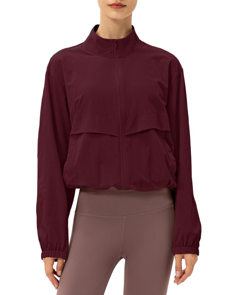 Locachy Women's Lightweight Zip Up Athletic Jacket Stand Collar Windproof Sun Protection Workout Outdoor Jacket Burgundy XL