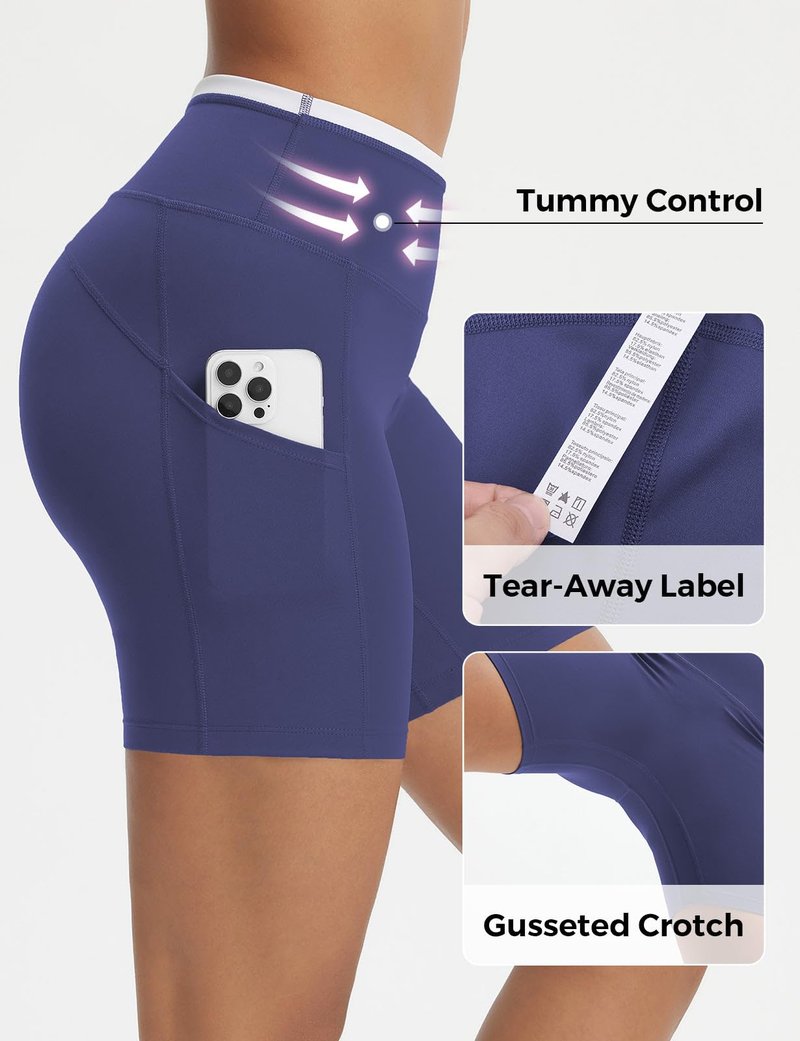 baleaf Biker Shorts for Women High Waist Tummy Control with Pockets Yoga Workout Gym Bike Shorts No Front Seam