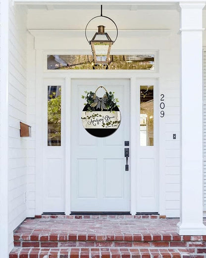 Amazing Grace Front Door Sign Funny Wreaths Hanging Wooden Plaque Decoration Round Rustic Wood Farmhouse Porch Decor for Home Front Door Decor, 11 x 11 Inch