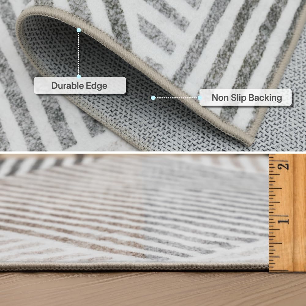 ReaLife Rugs Machine Washable Area Rug - Living Room Bedroom Bathroom Kitchen Entryway Office - Padded Low Pile Stain Resistant Premium - Modern Geometric Contemporary - Miles - Beige 5' x 7'