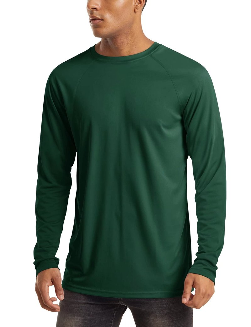 Workout Shirts for Men Set Long Sleeve Summer Shirts Men UPF 50 Quick Dry Shirts Athletic T-Shirt Sun Shirts Hiking Shirts Dark Green