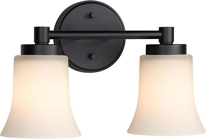 XiNBEi Lighting Bathroom Vanity Light, Vintage 2 Light Sconces Wall Light with Glass, Black Wall Mounted Light XB-W1235-2-MB