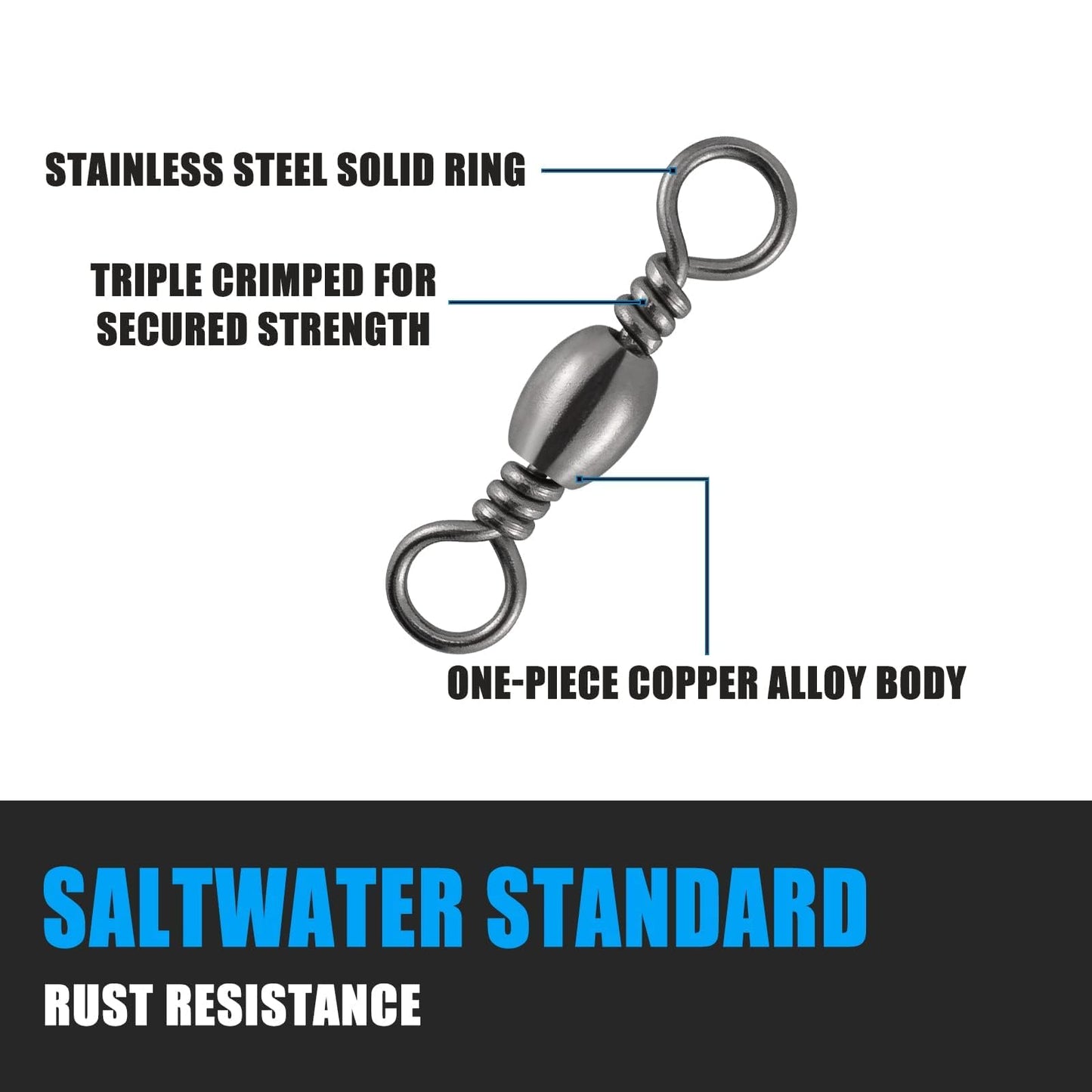 Dr.Fish 50 Pack Barrel Swivels Fishing Tackles, Fishing Swivels for Salwater & Freshwater, Available from #16-#6/0, Leader Line Lure Connector #10 35Lb