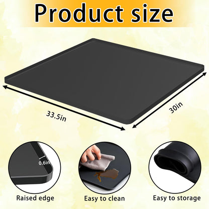 Large Washing Machine Drain Pan 33"x30" with 4 Anti-Vibration Foot Pads Washer Tray,Non-Slip, Waterproof, Laundry Appliance Floor protection Set Noise Reduction Leak Prevention -Soft Silicone Mat