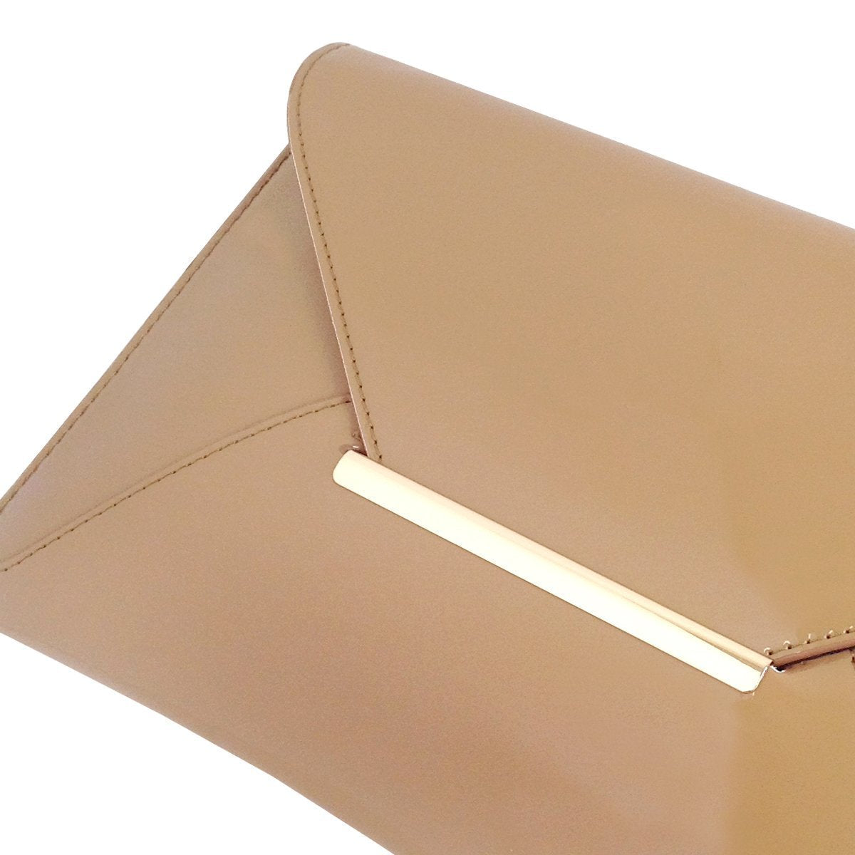 JNB Faux Patent Leather Envelope Candy Clutch Bag with Gold Hardware Zippered Pocket,Taupe
