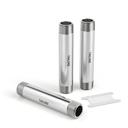TAILONZ PNEUMATIC 1" NPT Male x 1" NPT Male 304 Stainless Steel Pipe Nipple, 10" Length Thickened Cast Pipe Fitting, Threaded Connector（Pack of 3）