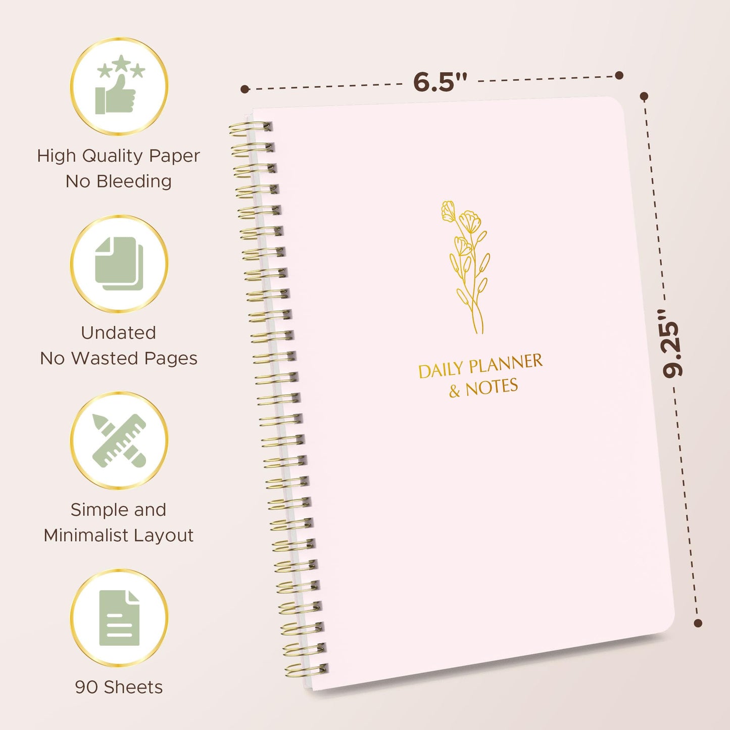 Simple Daily Planner Undated & To Do List Notebook: With Hourly Schedule - 6.5x9.25" Blush Pink - Aesthetic Spiral Note book for Work and Life Tasks - Day & Hour Agenda, Organizer Notepad Journal