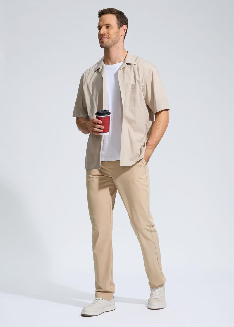 Pudolla Men's Golf Pants Stretch Work Dress Pants Men's Dress Pants 32 Lightweight Quick Dry Trousers with Pockets(Khaki 35Wx32L)