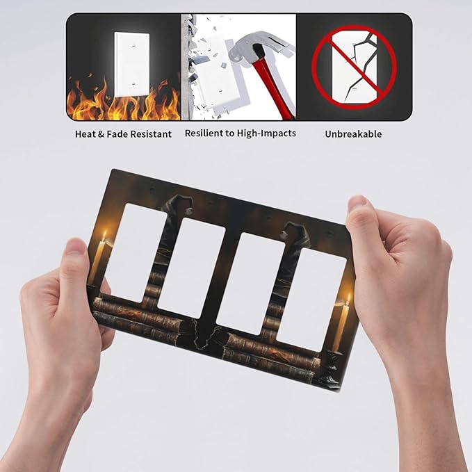 Decorative Art Light Switch Covers Wizard’s Hat & Spellbooks 4 Gang Rocker Decora Outlet Covers Electrical Faceplate GFCI Wall Plate for Home Decor