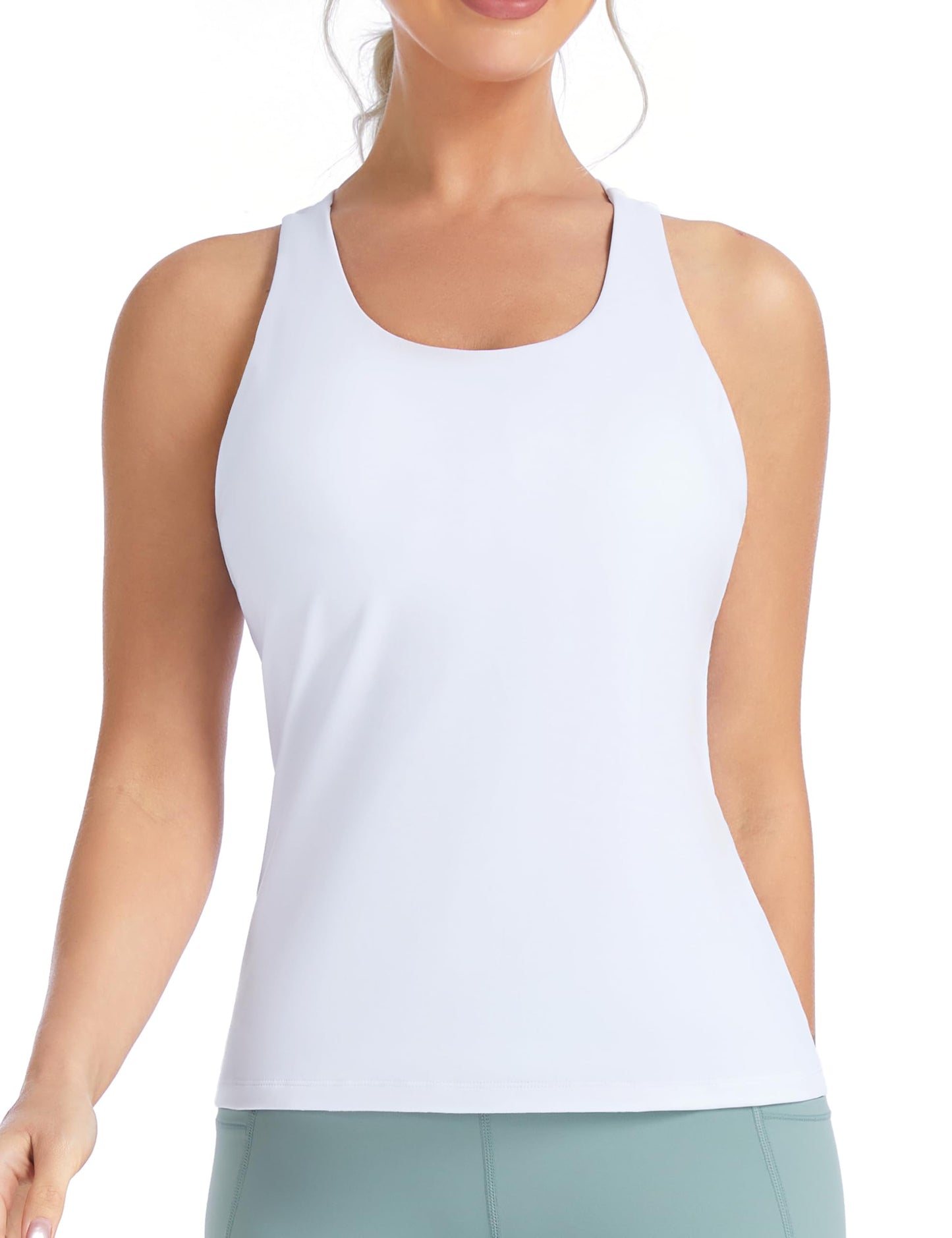 THE GYM PEOPLE Women's Longline Sports Bra Racerback Tank Tops Built-in Bra