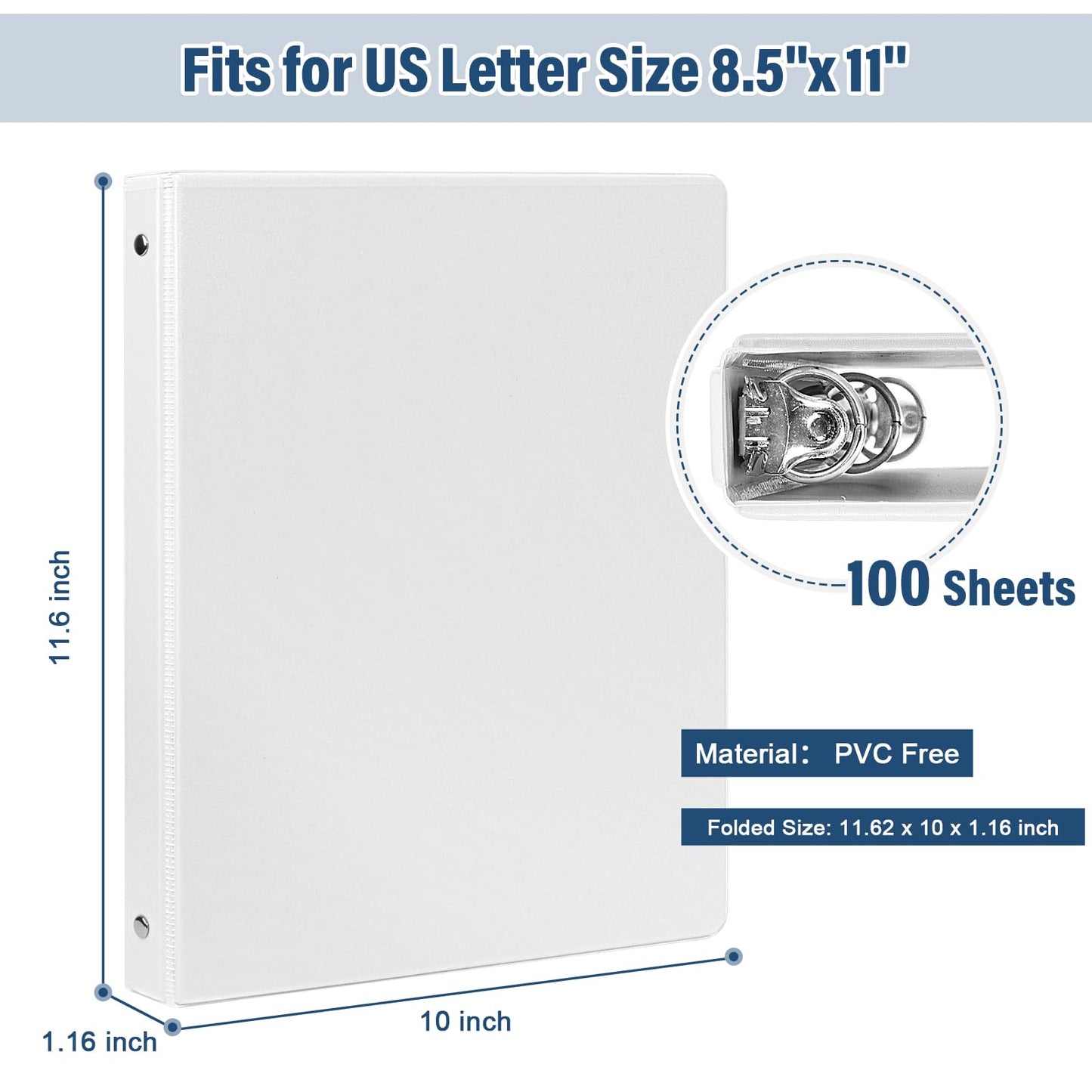 0.5-Inch 3-Ring-Binder with Pockets, 1/2'' Basic Binders 1-inch View Round Binders Holds 100 Sheets US Letter Size 8.5'' x 11'' - Bundle Packs Perfect for Home, Office, and School (0.5-inch)