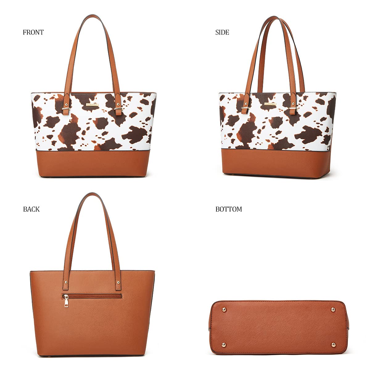 Women Fashion Handbags Wallet Tote Bag Shoulder Bag Top Handle Satchel Cow Print Purse Set 4pcs