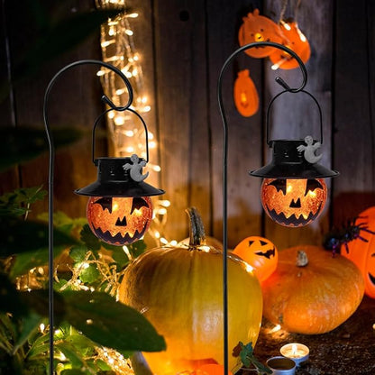 Viveta 2 Pack Solar Halloween Lights, Solar Lanterns Outdoor Waterproof with Shepherd Hooks for Garden Yard Pathway Outdoor Halloween Decorations