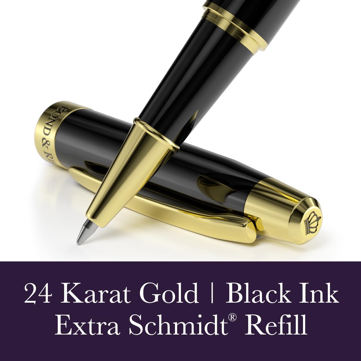 Bond & Regent 24 Karat Gold Luxury Rollerball Pen - Fancy Executive Professional Writing Gift Set for Men & Women, Nice Pens, Gloss Black
