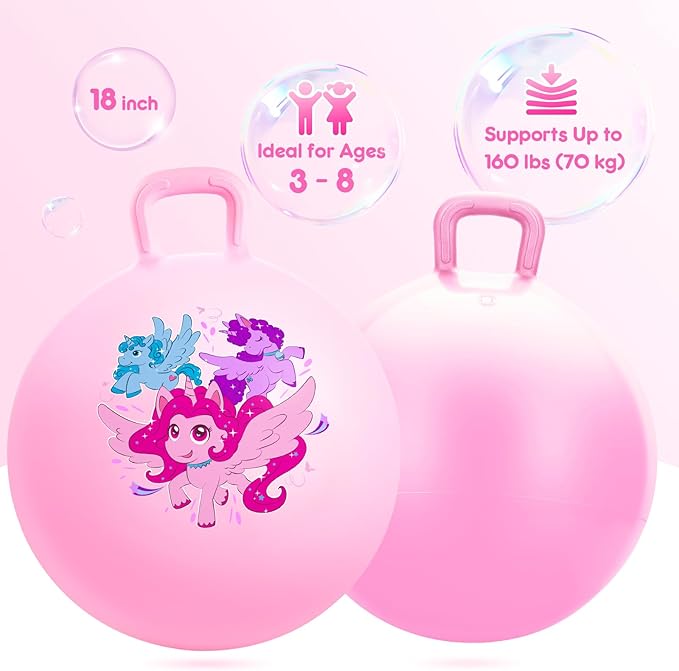 PlayZap Hopper Balls for Kids 3-8 18 Inches Bouncy Ball with Handle Inflatable Bouncing Hopper Jumping Hopping Toys Hippity Hop Girls Boys Gifts Pink