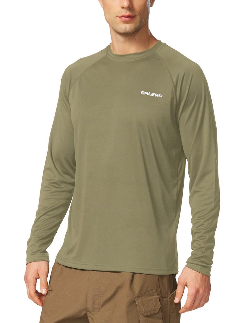 baleaf Mens UPF 50+ Sun Protection Shirts Long Sleeve Rash Guard, Quick Dry 4-Way Stretch for Fishing Swimming Surfing 01-Slate Green 2XL