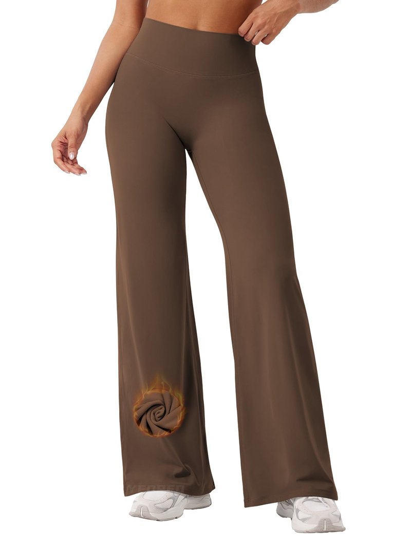 YEOREO Workout Leggings Womens No Front Seam Straight Leggings 31.5" Thin Fleece High Waist Buttery Eddiy Gym Yoga Pants Brown XL