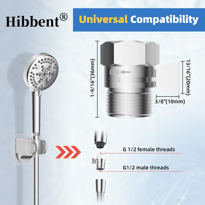 Hibbent All Metal 1 Pack Shower Head Flow Control Valve, G1/2 Brass Shut-off Valve with Metal Handle Lever, Shut OFF Water Flow Control Regulator for Handheld Shower, or Bidet Sprayer, Chrome