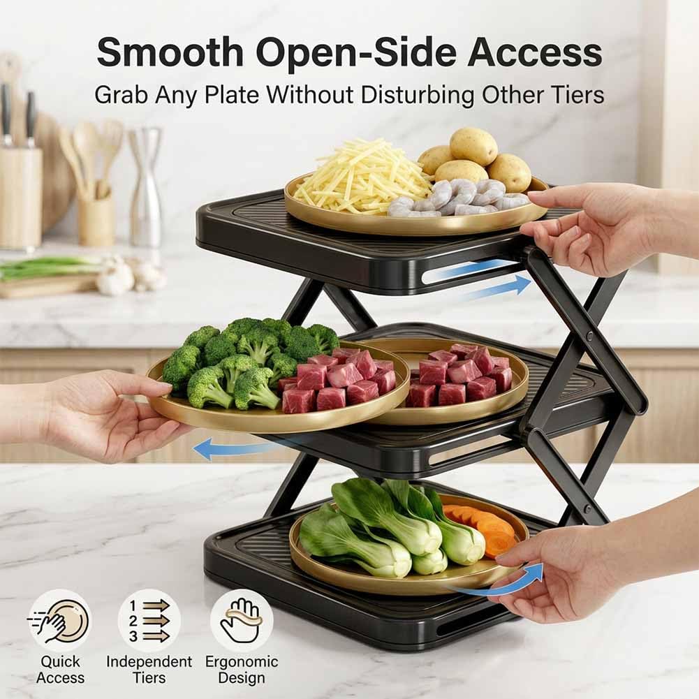 Multi-Layer Dish & Prep Tray Storage Rack, 3-Tier Foldable Food Prep Storage Rack, Easy to Store, Space-Saving, Food Prep Rack for Parties, Picnics, Kitchens & Outdoor BBQ (White*1)