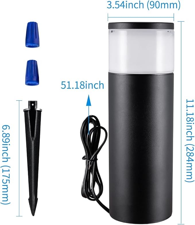 5CCT Low Voltage Bollard Pathway Lights, 4.5W 320LM 12-24V AC/DC Aluminum Waterproof Outdoor Landscape Cylinder Path Light, Glass head 4FT Corded with IP65 Wire Nuts, 4Pack 1800/2200/2700/4000/5000K
