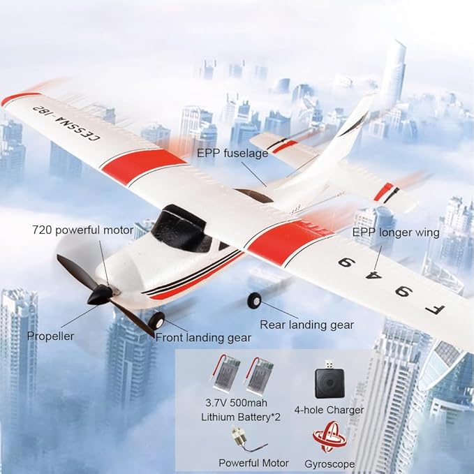 F949 RC Plane 3CH 2.4Ghz Remote Control Airplane EPP 3D6G RTF RC Airplane for Beginners Easy to Fly RC Glider with 2 Batteries Propellers Landing Gear (LED 2BSL)
