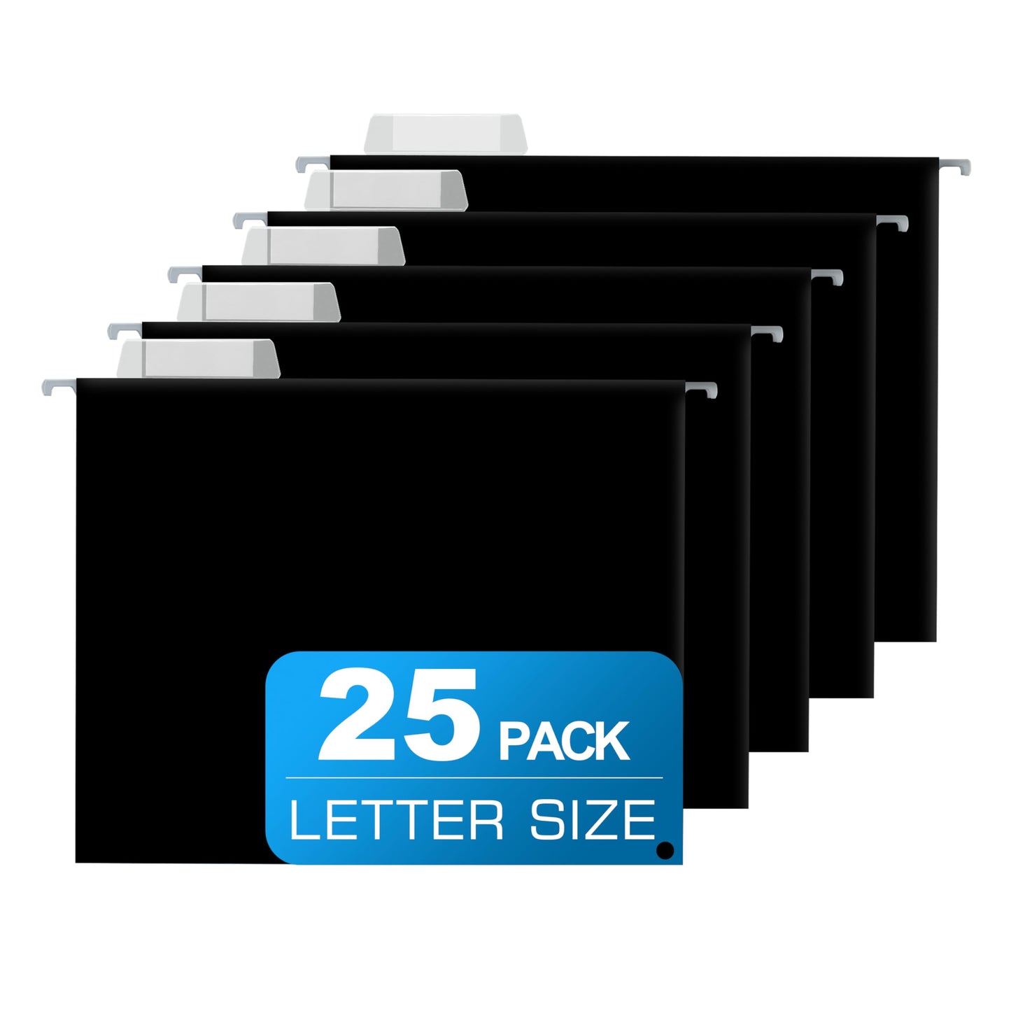 25 Packs Hanging File Folders,Black Letter Size File Folder,Designed for Bulky Files,Filing Cabinet,1/5 Adjustable Tabs for Office,School,Home
