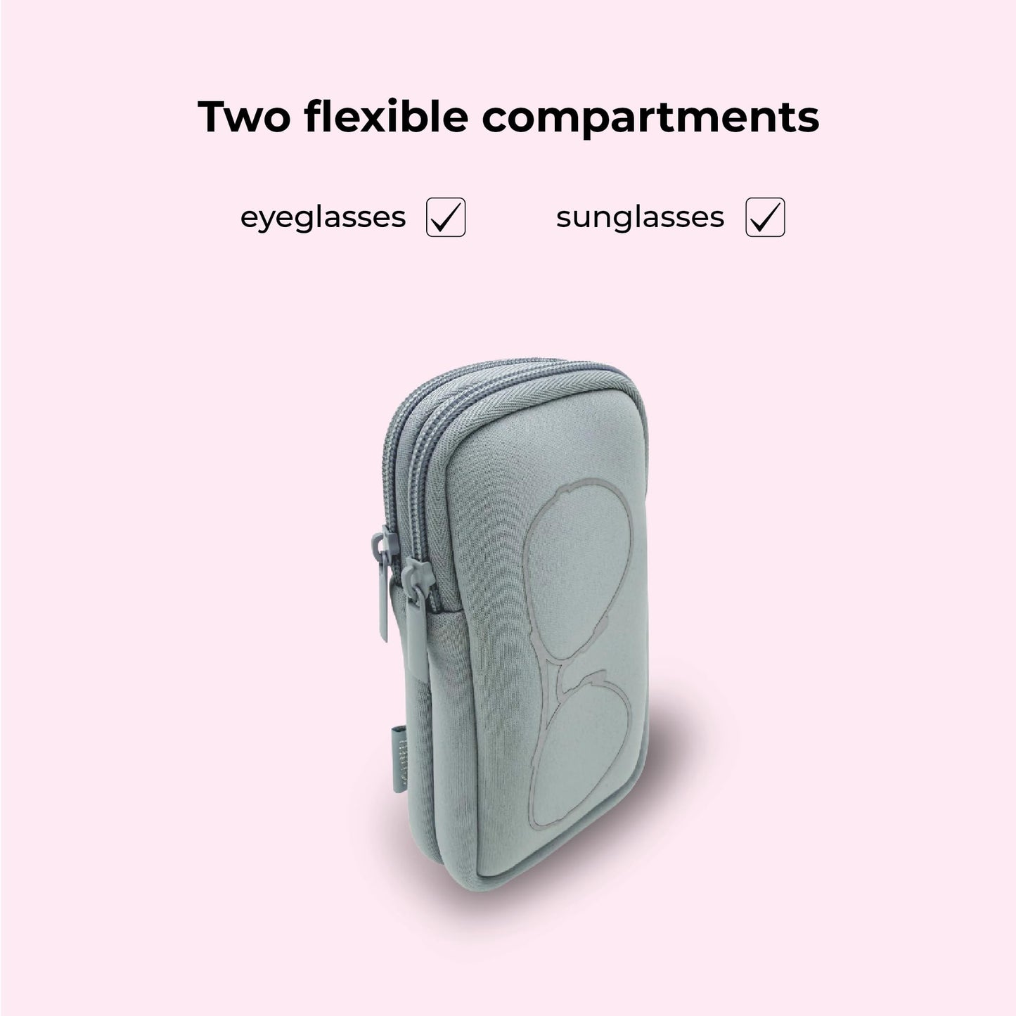MYTAGALONGS Double Eyeglass Case with 2 Compartments - ARCTIC ICE SILVER