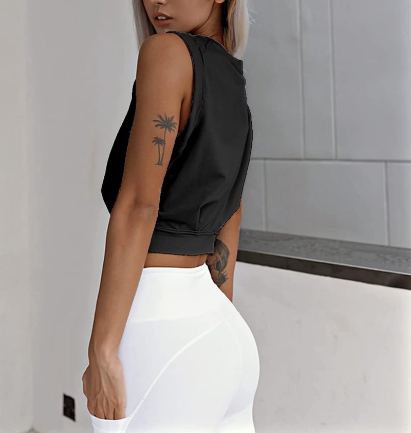 ARRIVE GUIDE Women's Cute Loose Fit Crop Top - Yoga Athletic Sports Tank, Cap Sleeve Gym Shirt, Black S