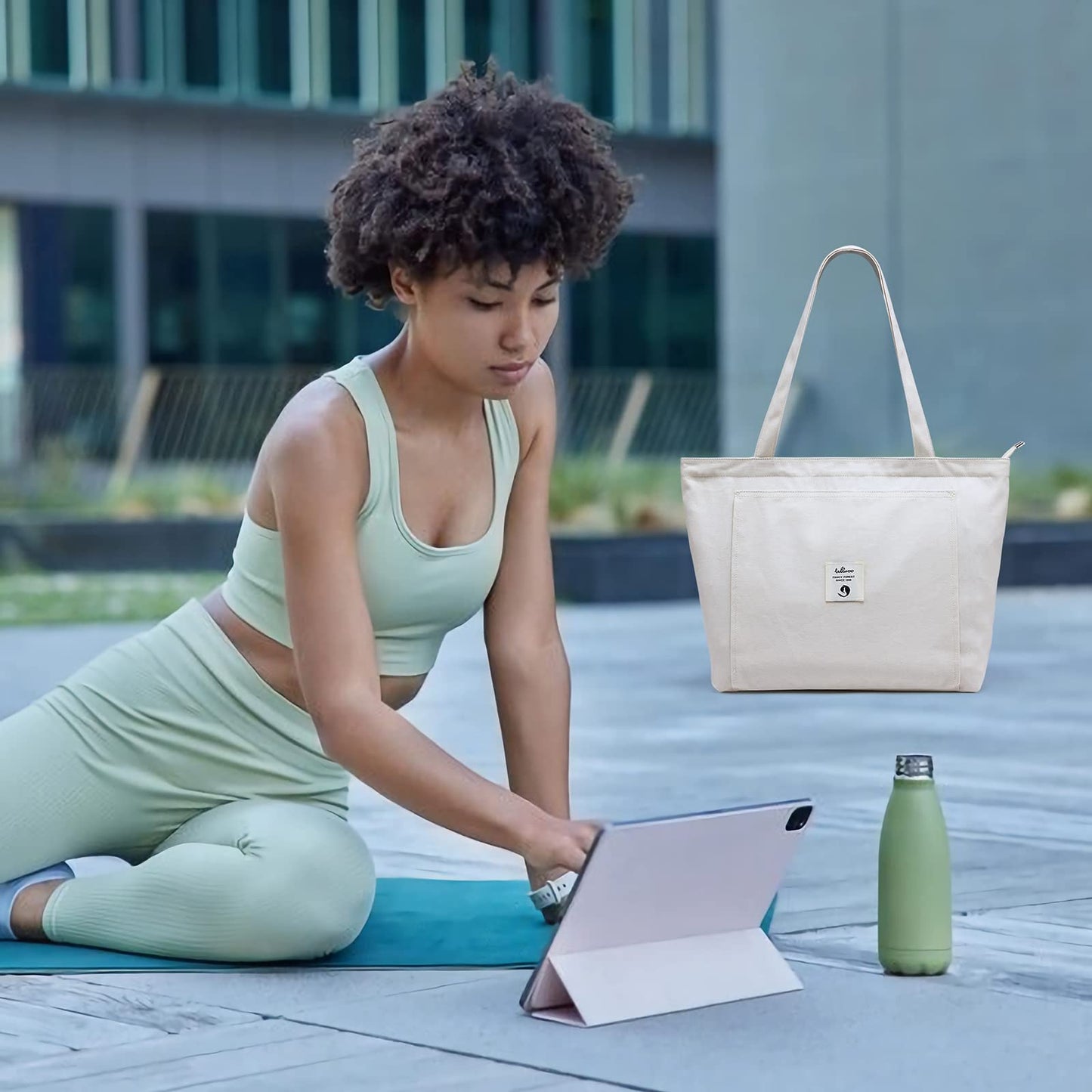 WLLWOO WLLWOO Yoga Bags for Women with Yoga Mats Bags Carrier Carryall Canvas Tote for Pilates Shoulder for Travel Office Beach Workout