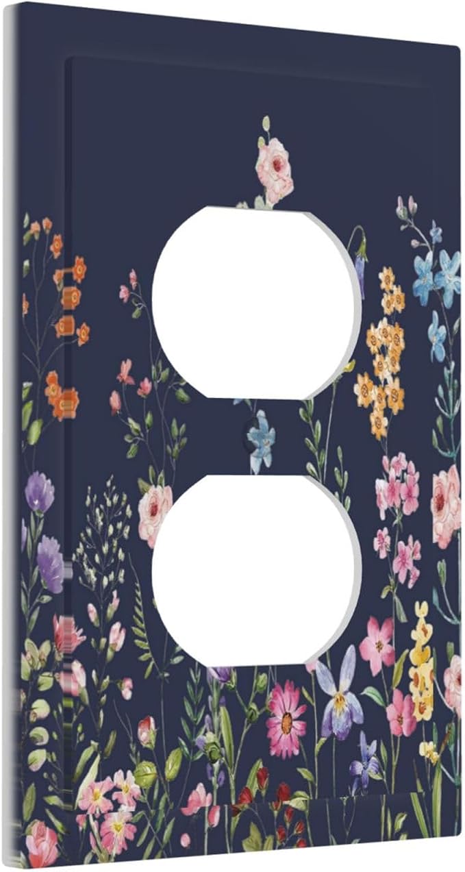 Rustic Wild Floral Darkground Vintage Watercolor Flower 1 Gang Outlet Plate Decorative Single Duplex Wall Plate Covers Electrical Receptacle Light Switch Cover Art Faceplate Switchplate
