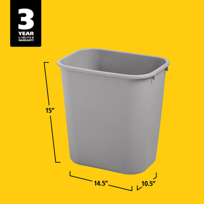 Rubbermaid Commercial Products Resin Wastebasket/Trash Can, 7-Gallon/28-Quart, Gray, Plastic, for Bedroom/Bathroom/Office, Fits Under Desk/Sink/Cabinet