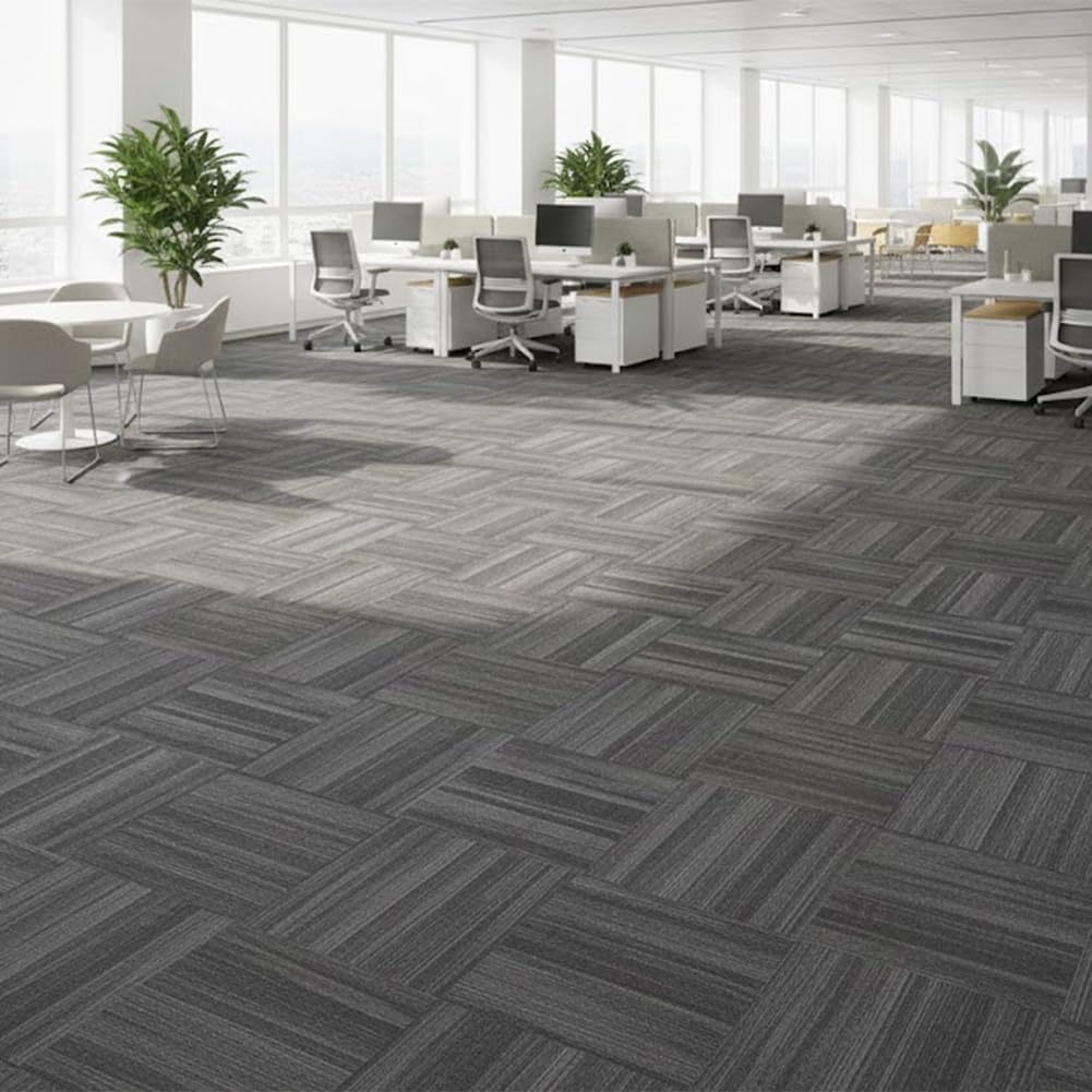 Petgrow Commercial Carpet Tiles Heavy Duty PVC Back,20" x 20" Squares, 22 Tiles, 60 sq ft, Non-Slip Floor Carpet for Office, Bedroom, Living Room, Garage,Easy DIY Installation with Flexlok Tabs