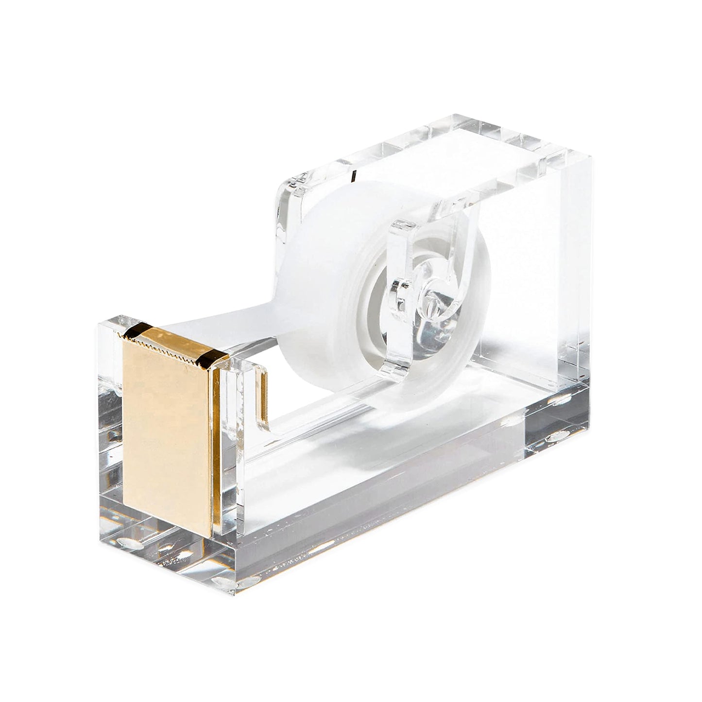 OfficeGoods Acrylic Tape Dispenser – Modern Desk Organizer for Office Supplies, Heavy Duty Refillable Tape Holder for Home and School Crafting, Stylish Desktop Accessory for Gift Wrapping, Gold