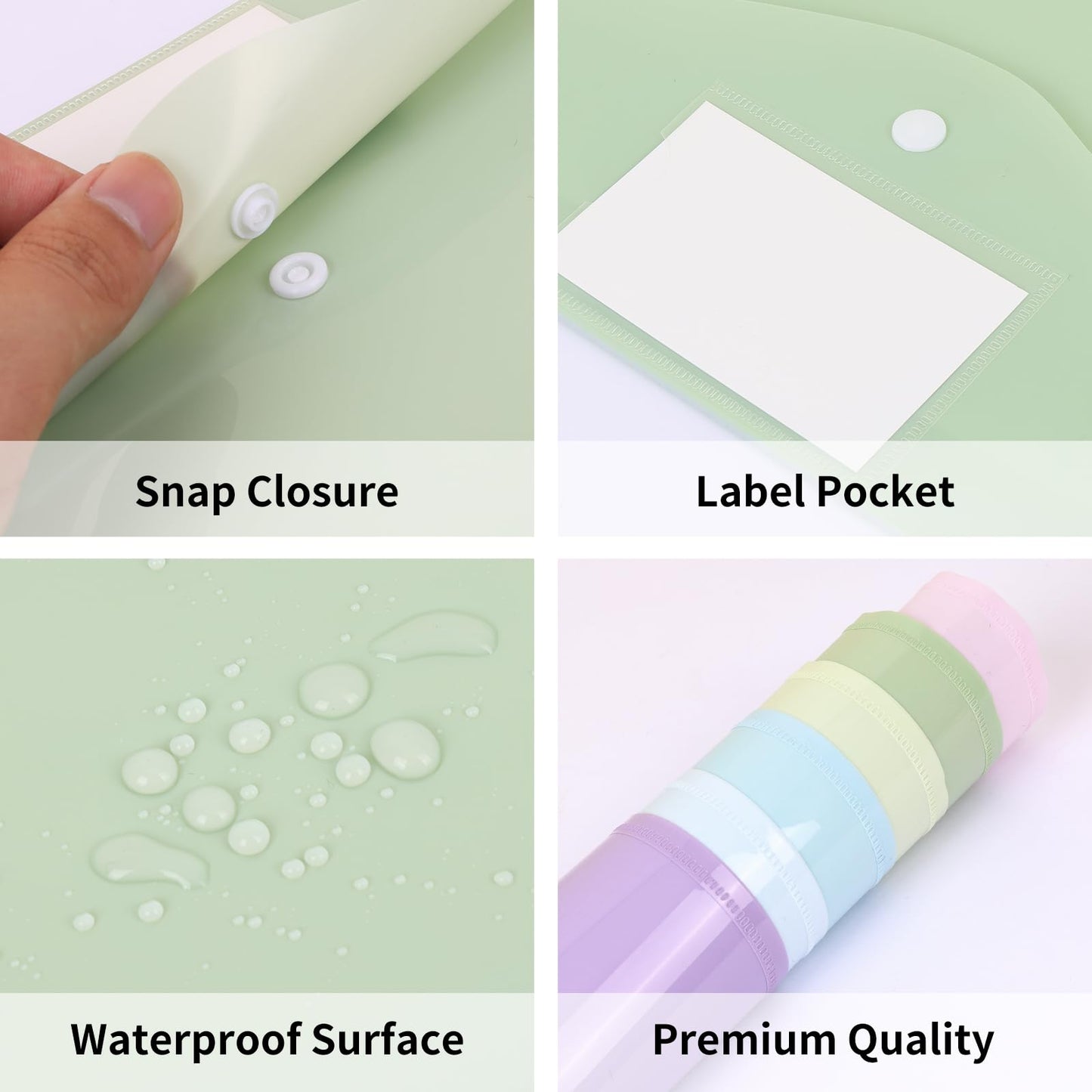 EOOUT 36 Pack Plastic Envelopes Poly Folders, Plastic File Folders with Snap Closure, A4 Size File Envelopes with Label Pocket for Documents School Office Supplies