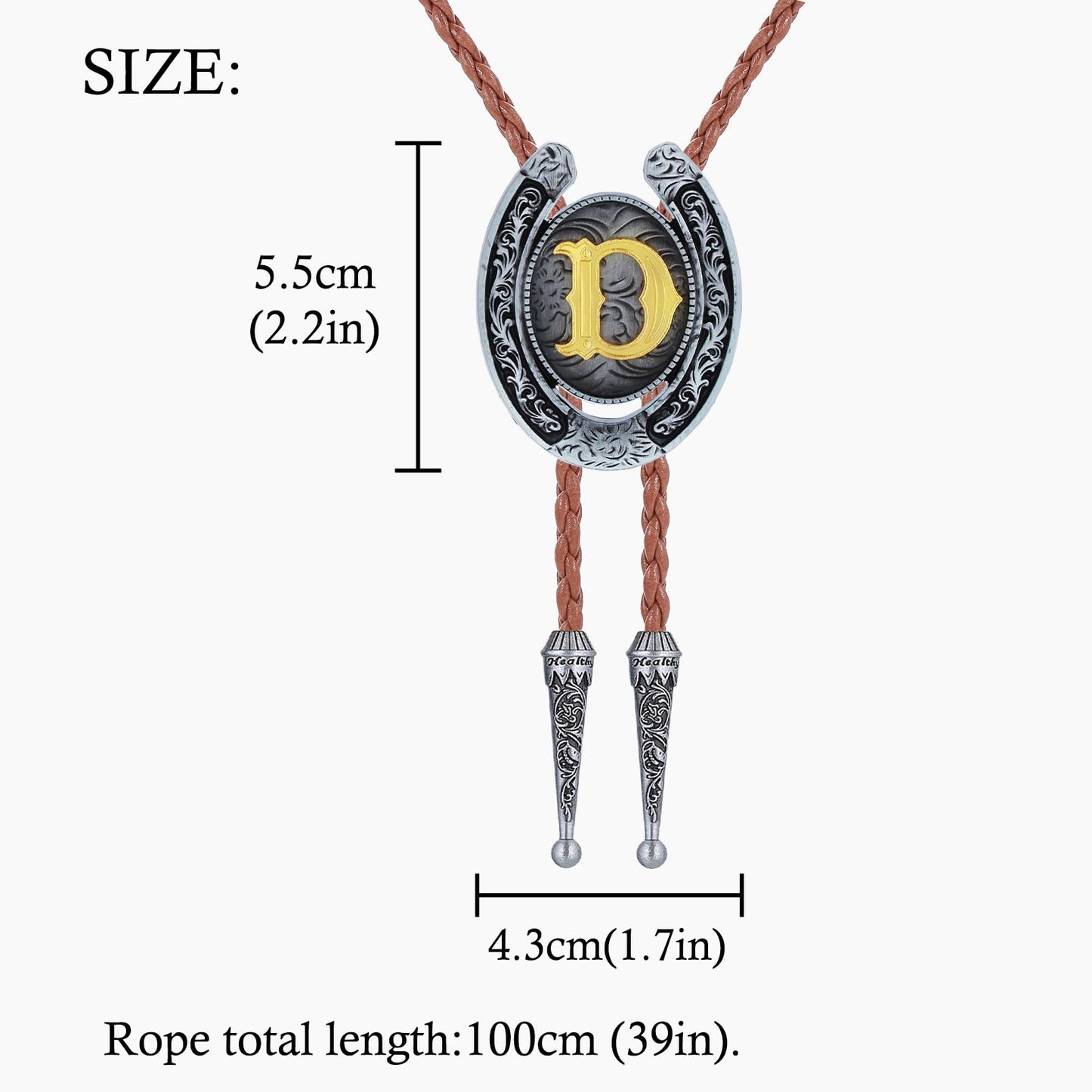 HUABOLA CALYN Brown Bolo Tie for Men Black Initial Letter ABCDMJR to Z Native American Western Cowboy Bolo Tie for Women (D)
