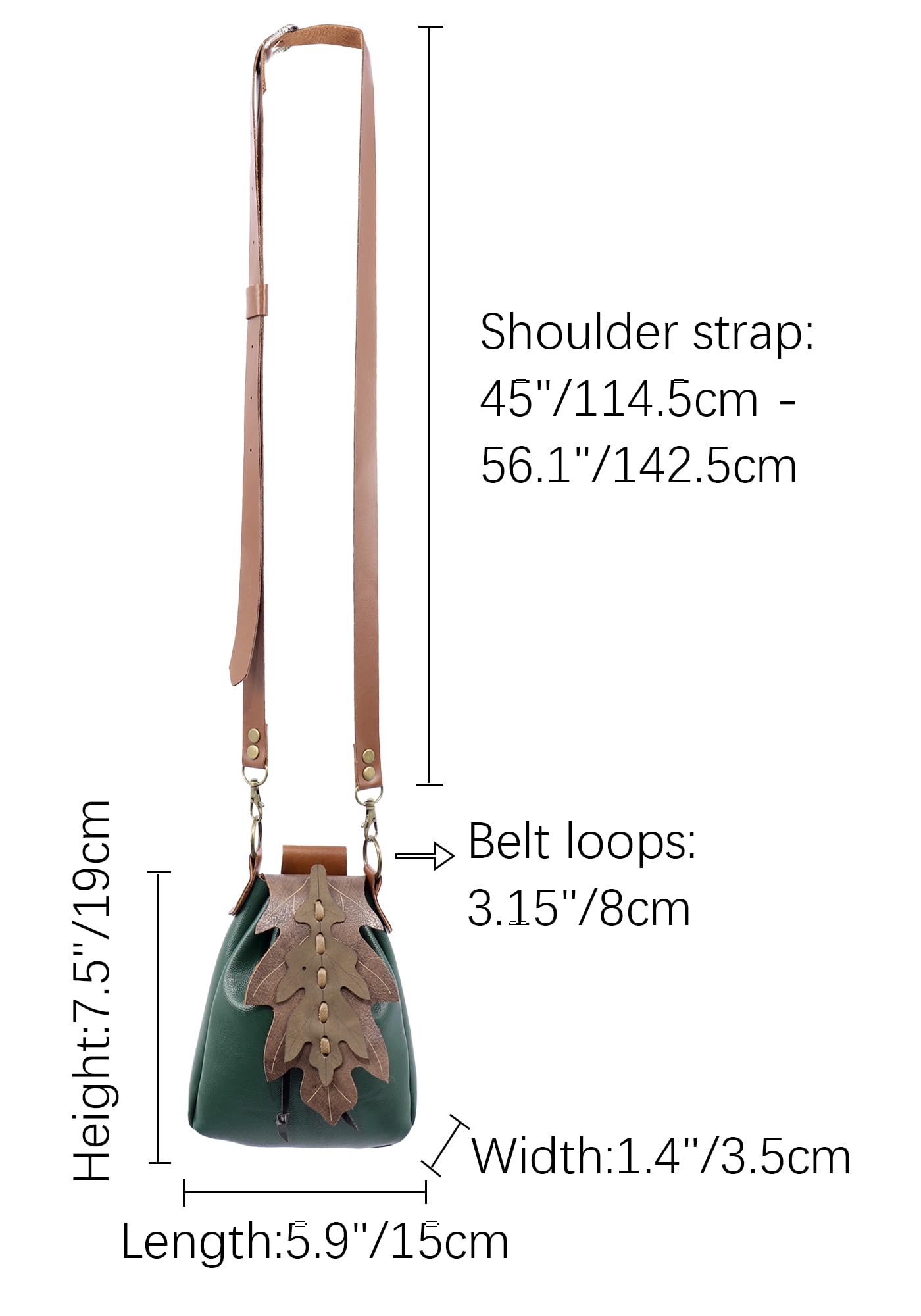 PROCOS Medieval Drawstring Faux Leather Shoulder Bag & Belt Pouch Renaissance Vintage Waist Pack Halloween Fairy ELF Cosplay (Green)