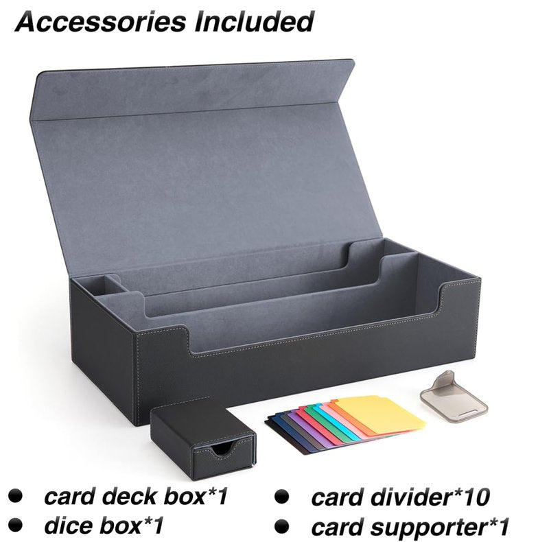 Venssu MTG Deck Box Holds 5 Display Card Deck Boxes with Playmat and Dice Box,Includes 10 colorful dividers and 1 card supporter, Trading Card Storage Box For Magic Game Cards (Black and Grey)