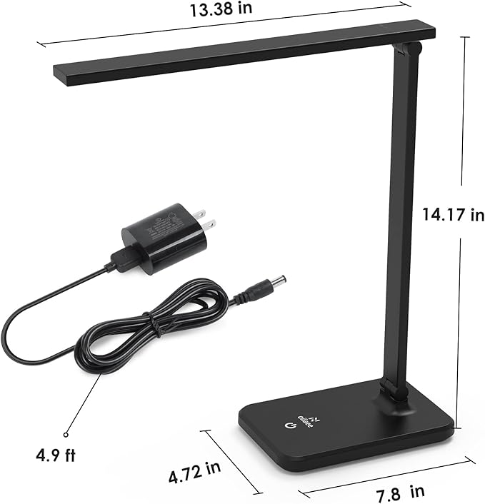 LED Desk Lamp, Eye-Caring Table Lamp with 3 Brightness Levels, Touch Control and Memory Function, Foldable Reading Lamp for Home Office Bedroom Study, 8W, 4000K, Black