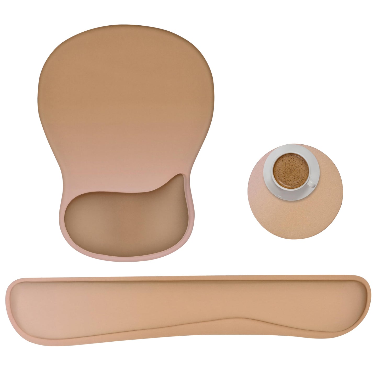 WINTOJO Wrist Rest Support for Mouse Pad Keyboard Set Circle Coaster Gaming Mouse Pad Ergonomic Gel Memory Foam Set for Computer, Laptop, Office, Pain Relief, Comfortably Typing Brown KM-32