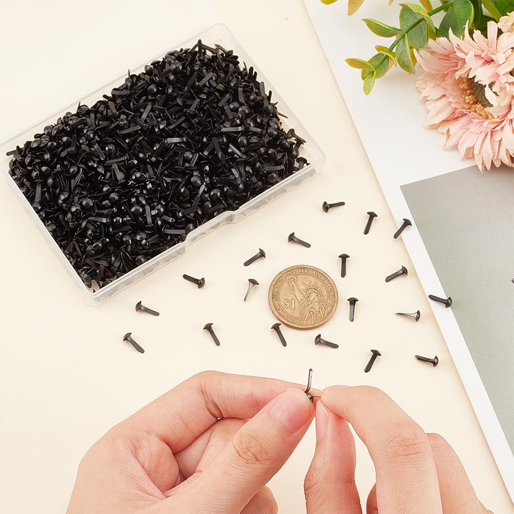PH PandaHall 1000pcs Mini Brads Fasteners Black Metal Paper Fasteners Iron Scrapbooking Brads Pastel Brads for Paper Crafts School Project Decorative Scrapbooking DIY Supplies 4.5x8mm