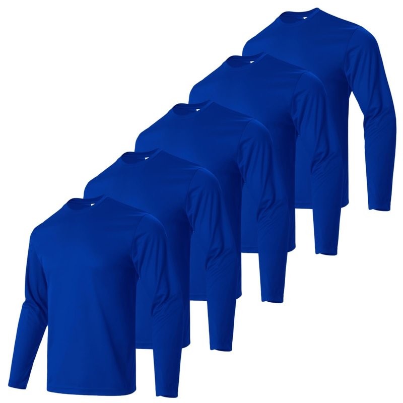 Mens Long Sleeve Shirts Quick Dry Crew Neck Sun Protection Gym Workout Athletic T-Shirt Blue L 5 Pack