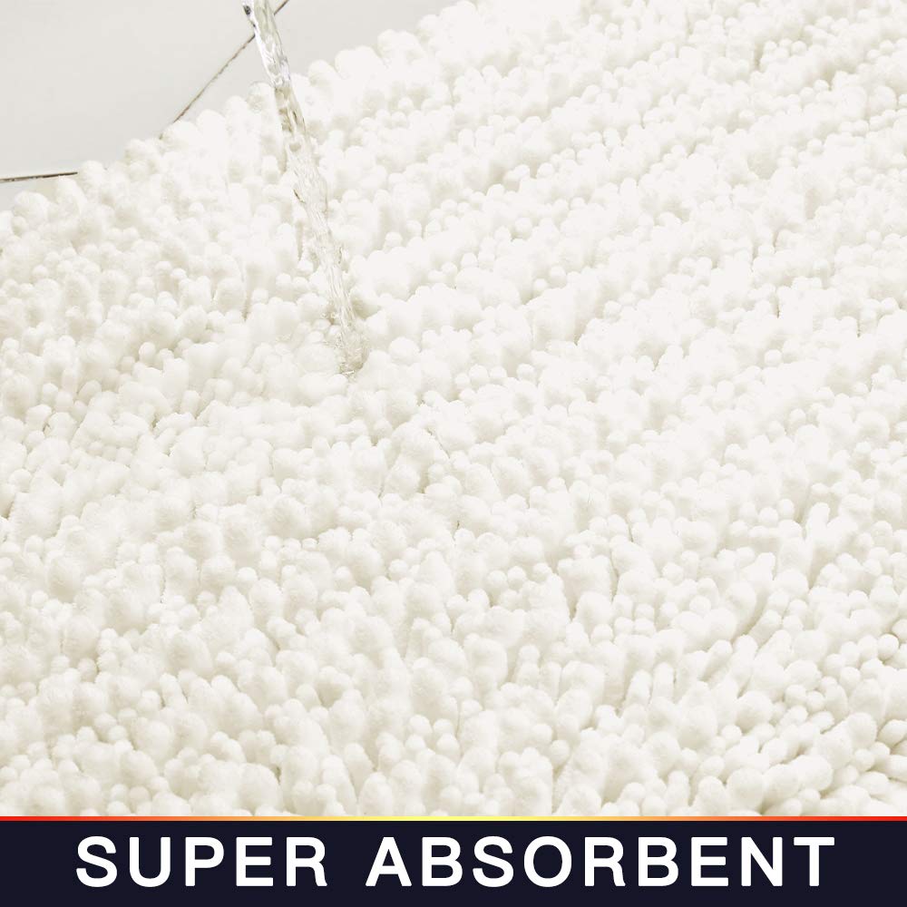 Walensee Bathroom Rug Non Slip Bath Mat (24x17 Inch Ivory) Water Absorbent Super Soft Shaggy Chenille Machine Washable Dry Extra Thick Perfect Absorbant Best Small Plush Carpet for Shower Floor