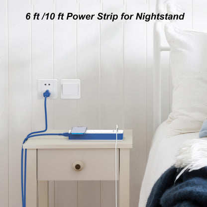 7-in-1 Wireless Fast Charge Power Strip with USB C, 2 USB-C Ports,2 AC Outlet,2 USB-A, Fast Charging Station for Nightstand Desktop Office Dorm,6 ft Ddetachable Extension Cord (Blue, 6 FT)