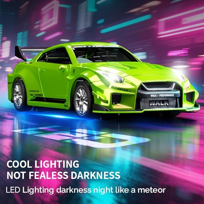 1/43 Scale RC Drift Car 2.4G Full Proportional 4WD Remote Control Car with Gyro Adjustable Speed &amp LED Lights Alloy RC Vehicle for Adult
