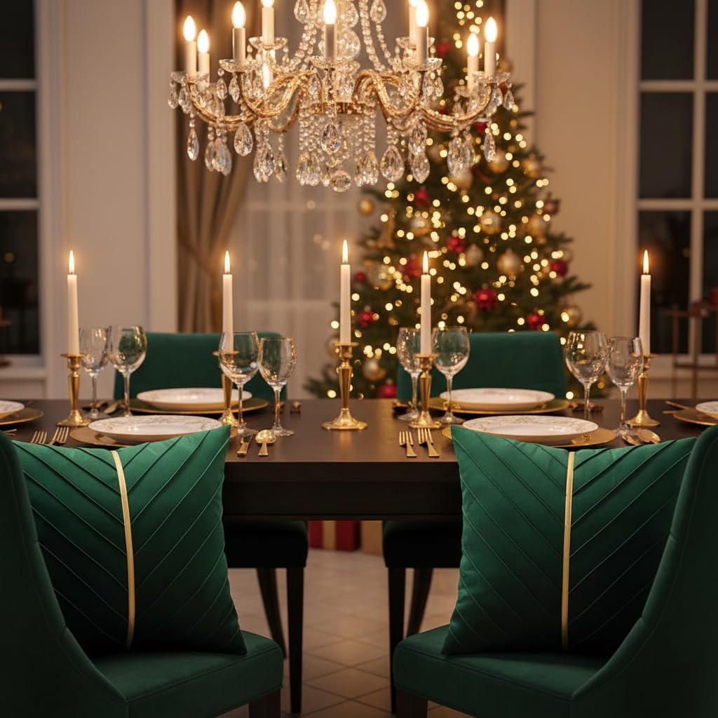Tosleo Dark Green Velvet Pillow Covers 18x18 Pack of 2 with Gold Leather Soft Throw Pillow Covers Home Decorative Cushion Cases Luxury Modern Pillow Covers Summer Home Decor for Sofa Bed