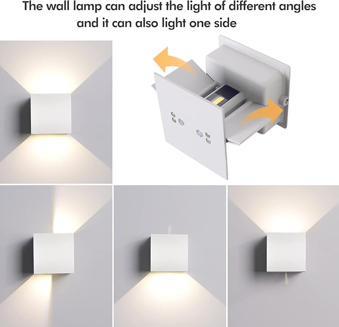 12W 2Pack Outdoor Wall Lights Exterior/Interior,LED White Outdoor Wall Sconces Light Fixtures Modern,IP65 Waterproof Square Aluminum Wall Lamps, Up and Down Lights 6500K Cold Lights