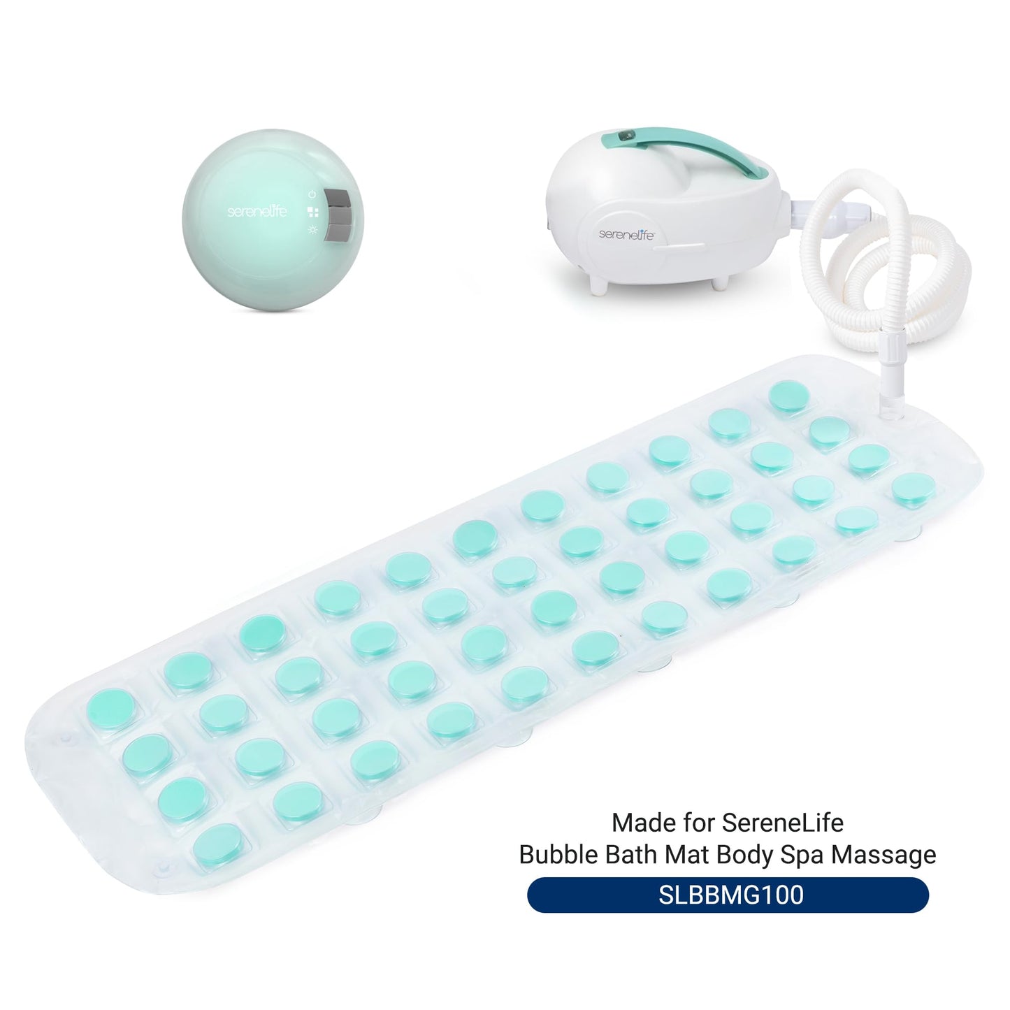 SereneLife Bubble Bath Mat - Cushioned Non-Slip Design with Suction Cups, Replacement Mat for SLBBMG100, Fully Submersible and Foldable Spa Bath Mat for Bathtubs 47.24"x14.17" (Teal)